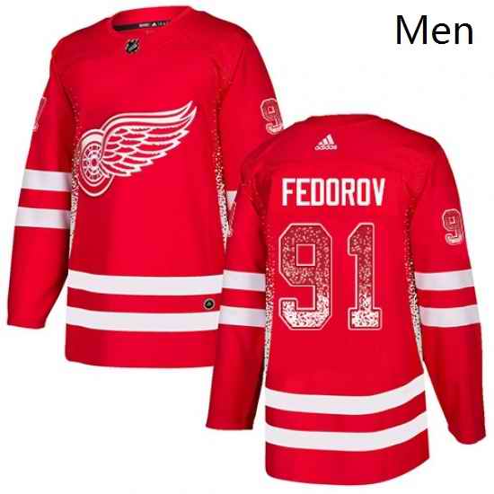 Mens Adidas Detroit Red Wings 91 Sergei Fedorov Authentic Red Drift Fashion NHL Jersey